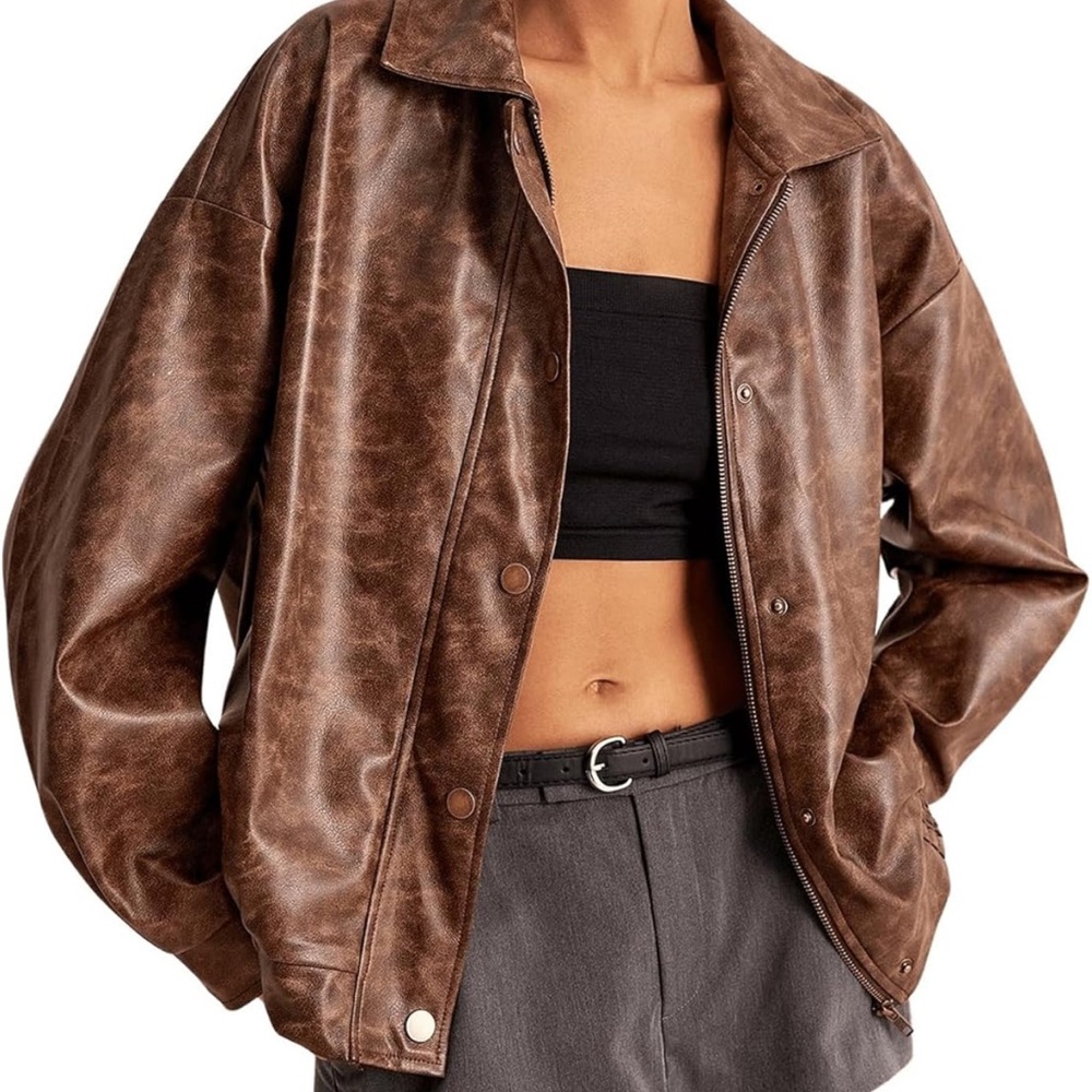 Faux PU Leather Jacket Oversized Vintage Jacket